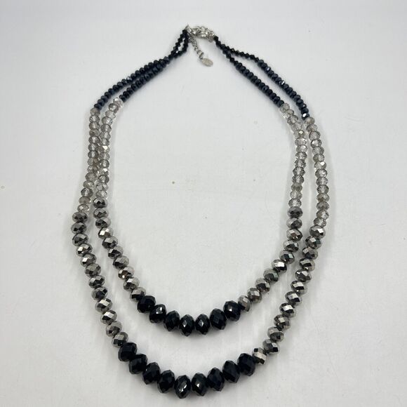 Ali Khan New York Two Strand Faceted Bead Necklace Black Silver Clear Acrylic - Picture 7 of 8